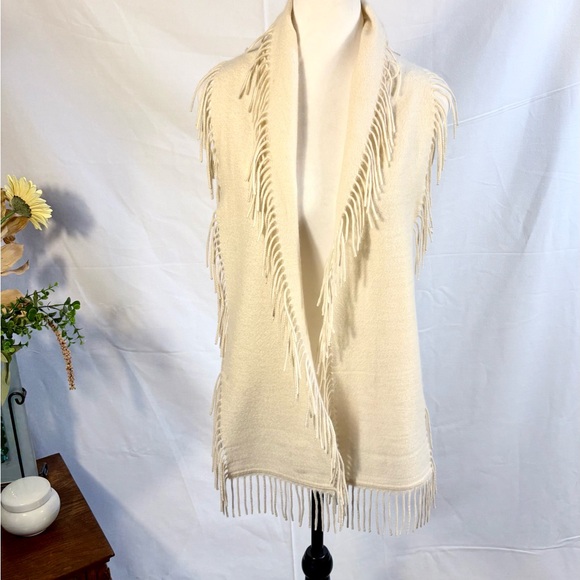 Nordstrom 100% Cashmere All-Around Fringe Scarf Wrap Cream Ivory💛 - Picture 7 of 9